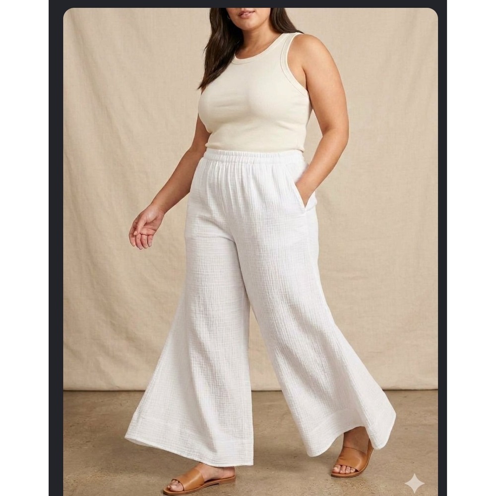 Soft Surroundings White Cotton Gauze Wide Leg Pants XL Elastic Waist 25696